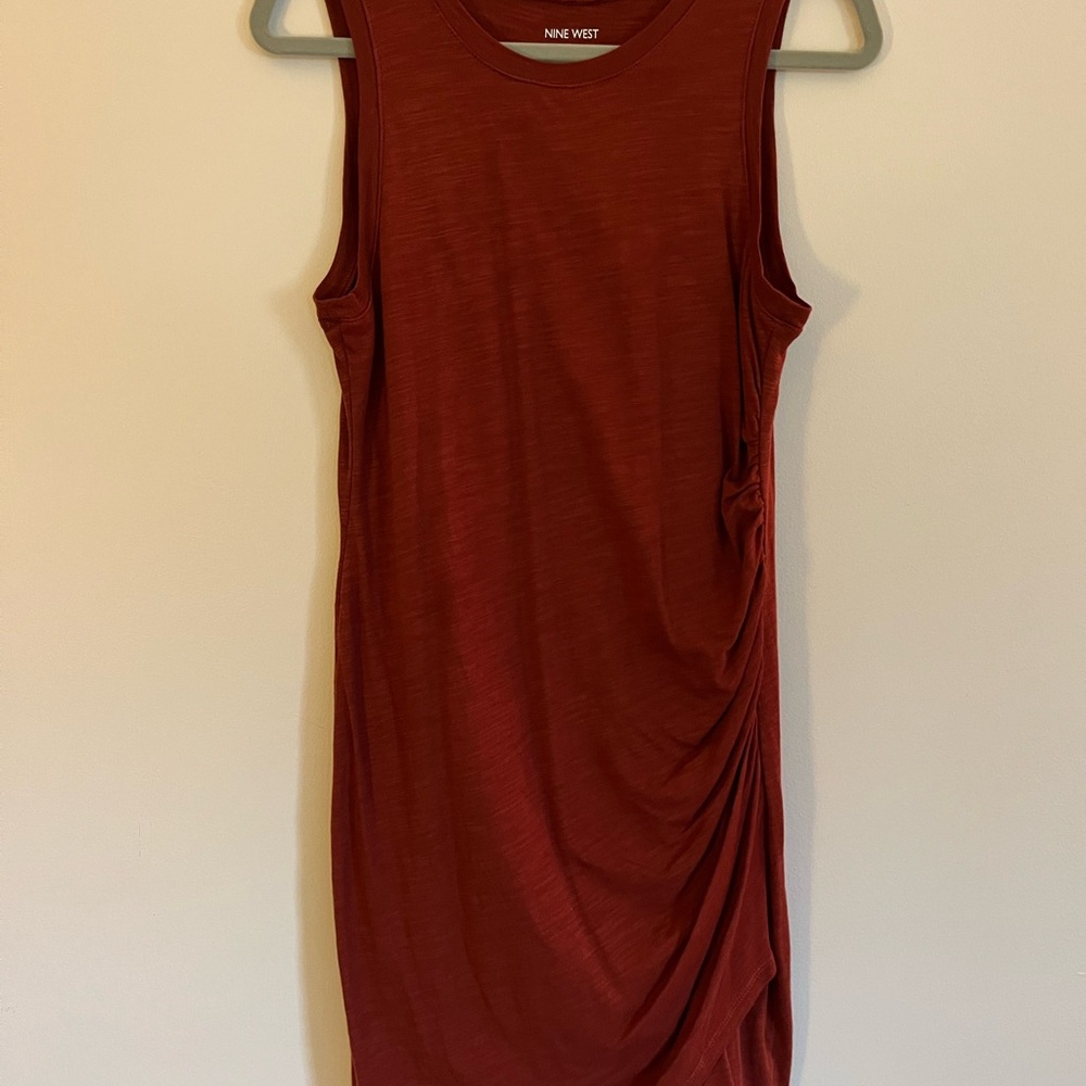 Nine West Brown Ruched Sheath Midi Dress